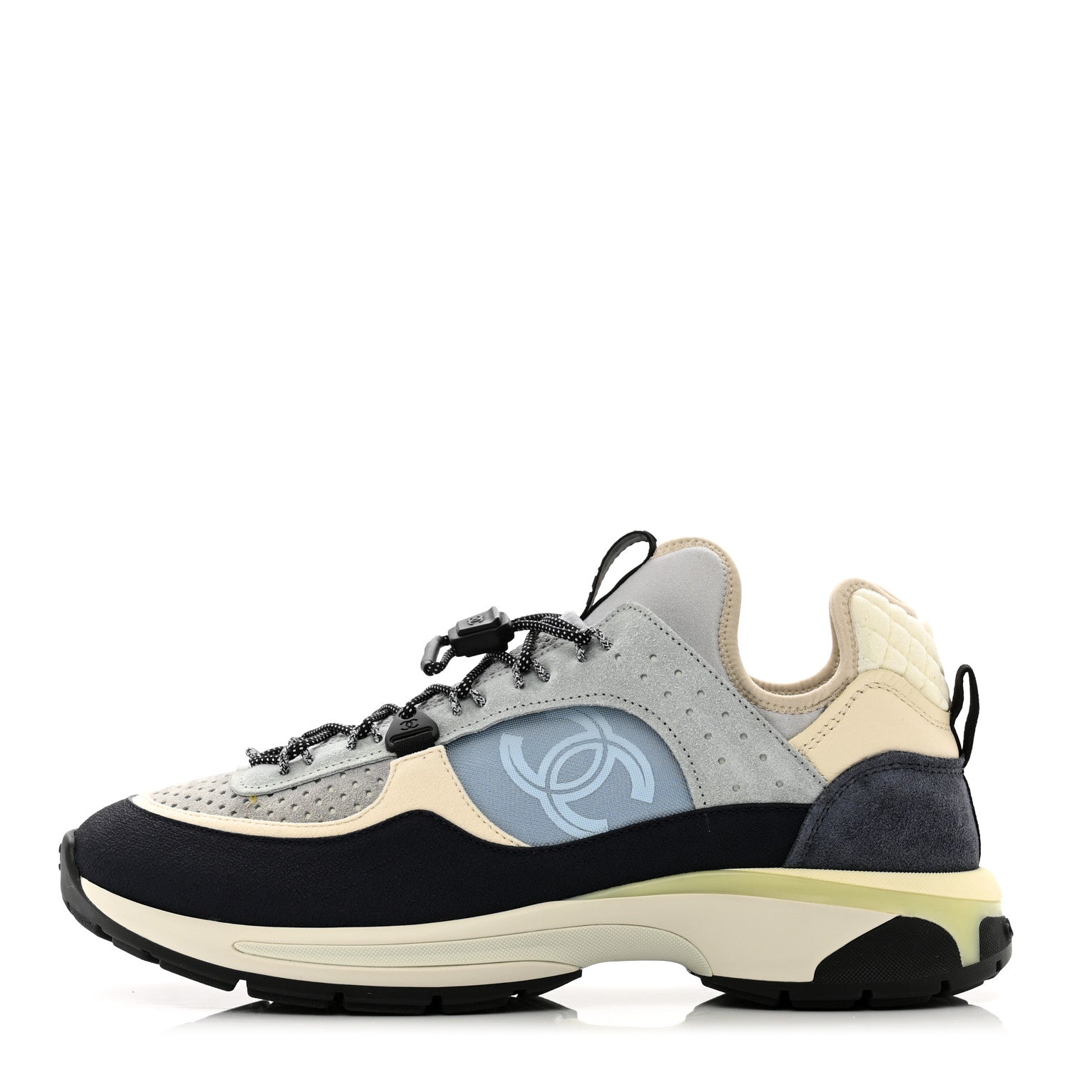 Chanel Fabric Suede Calfskin Mesh Womens CC Sneakers 43 Black Blue Ivory 1 of 11