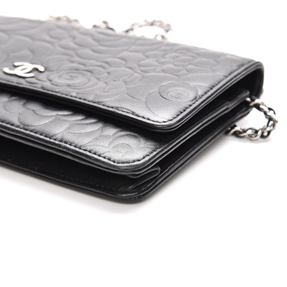 Chanel Lambskin Camellia Embossed Wallet On Chain WOC Black 10 of 10