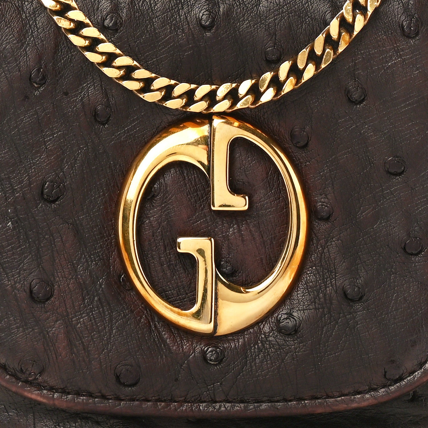Gucci Ostrich Small 1973 Chain Shoulder Bag Dark Brown 9 of 11