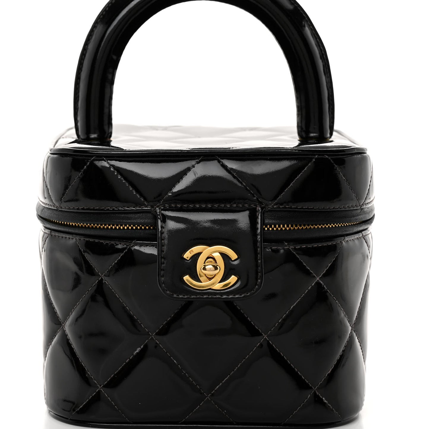 Patent Quilted Top Handle Vanity Case Black