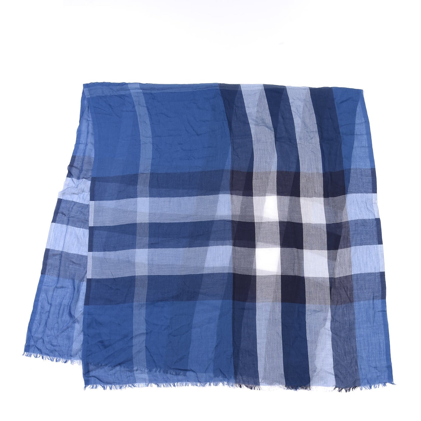 Modal Silk Cashmere Sheer Mega Check Scarf Indigo Blue