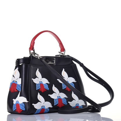 Fendi Nappa Orchid Embroidered Mini Peekaboo Iconic Satchel Black 4 of 9