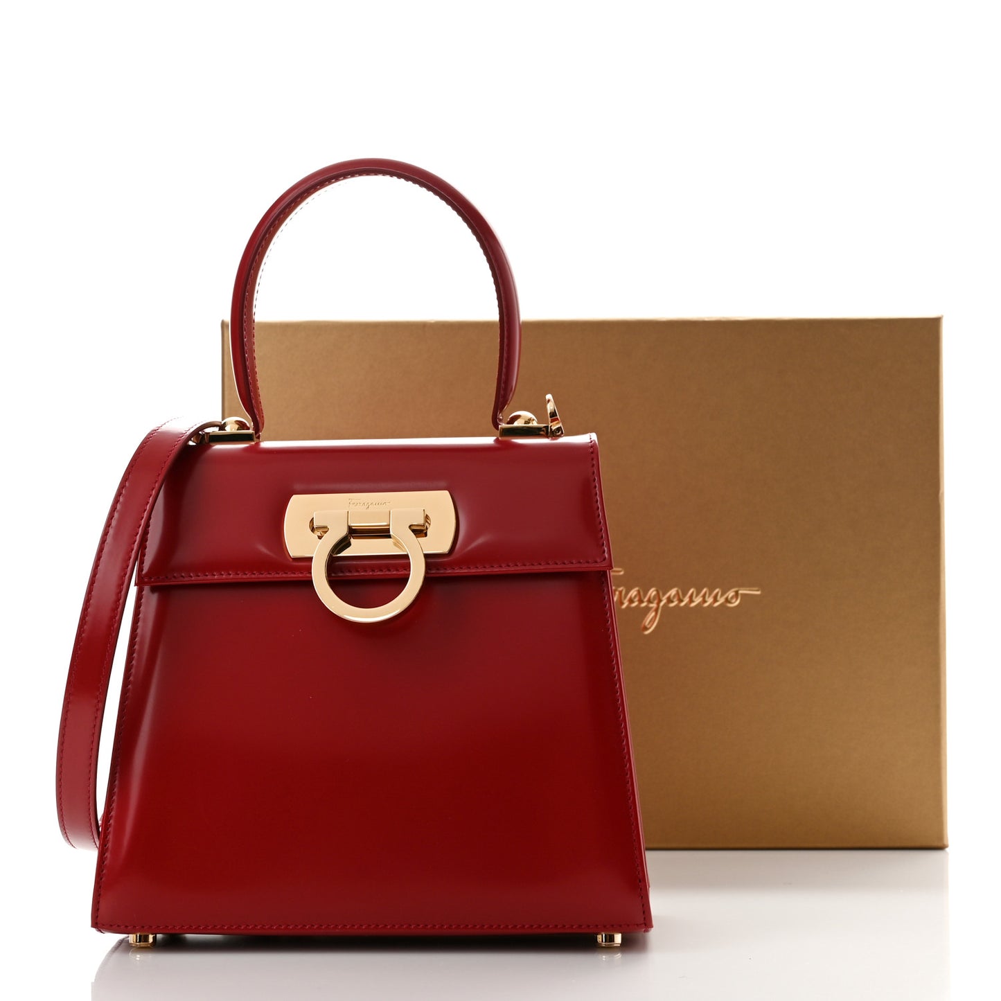 Brushed Off Calfskin Small Iconic Top Handle Red