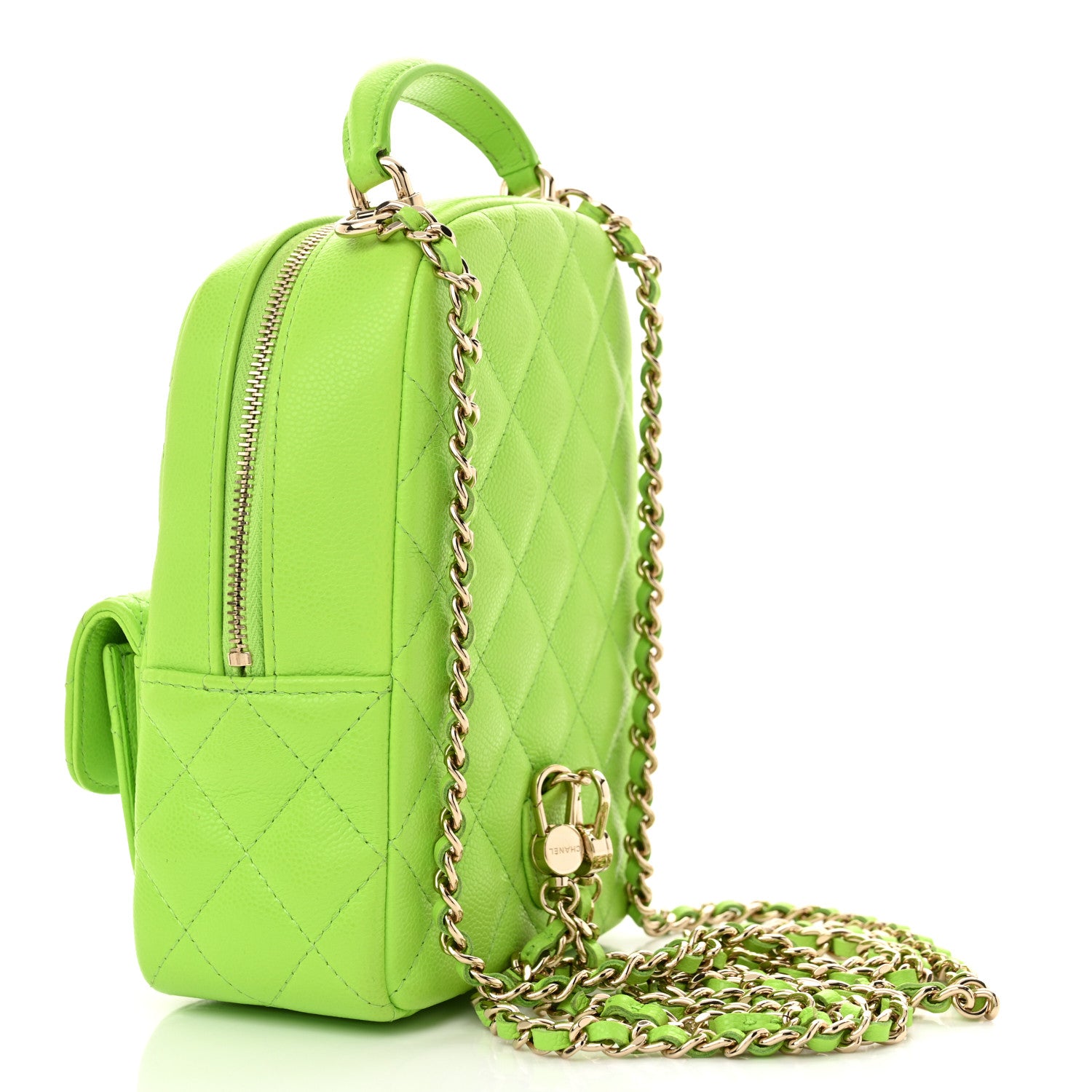 Chanel Caviar Quilted CC Mini Classic Backpack Neon Green 3 of 11