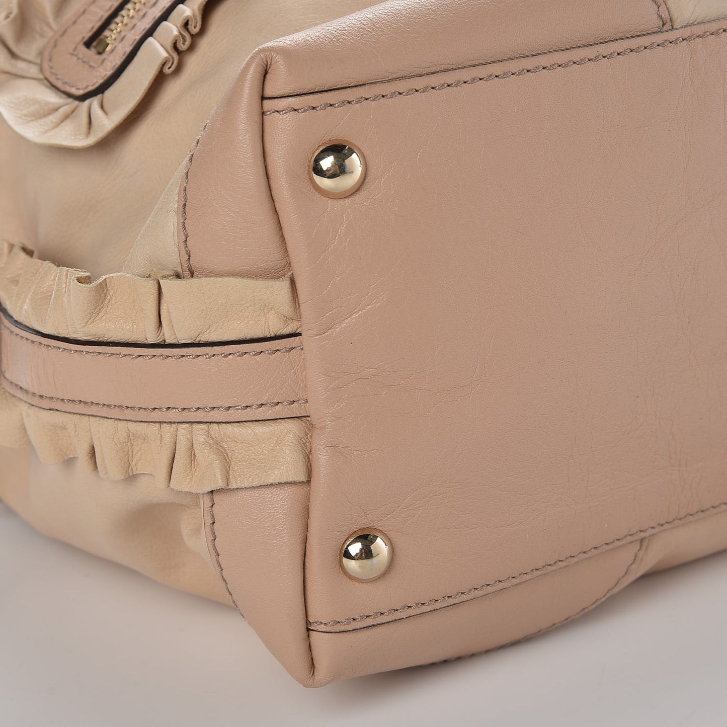 Calfskin Ruffle Medium Sabrina Boston Tote Nude