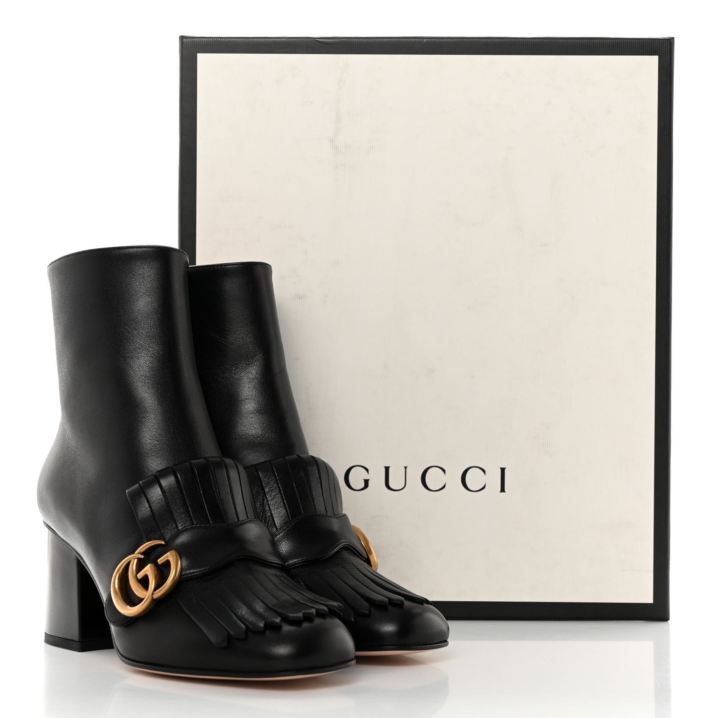Malaga Kid GG Marmont Fringe 75mm Ankle Boots 36.5 Black