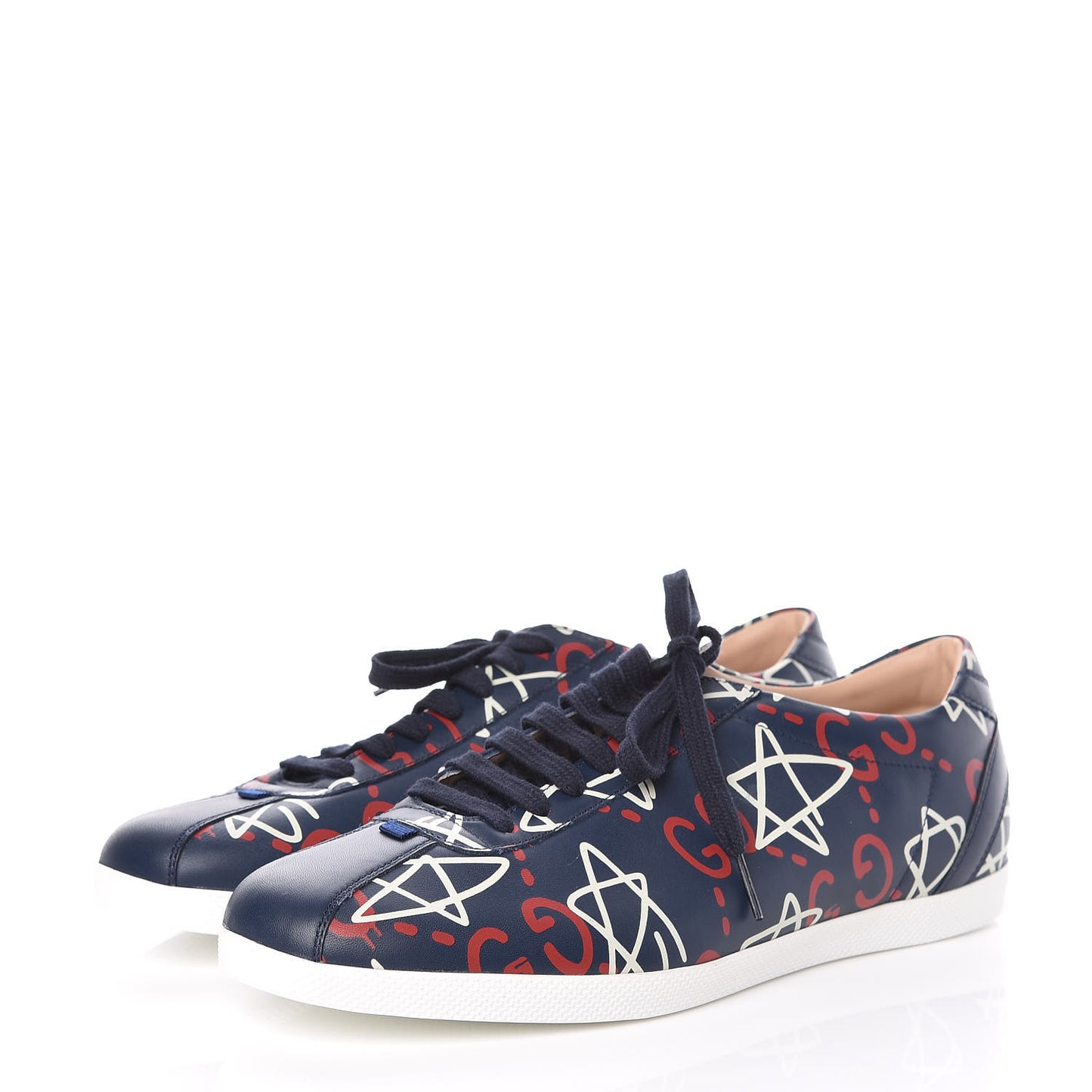 Calfskin GucciGhost Print Mens Low Top Sneakers 10 Blue Agata Hibiscus Red