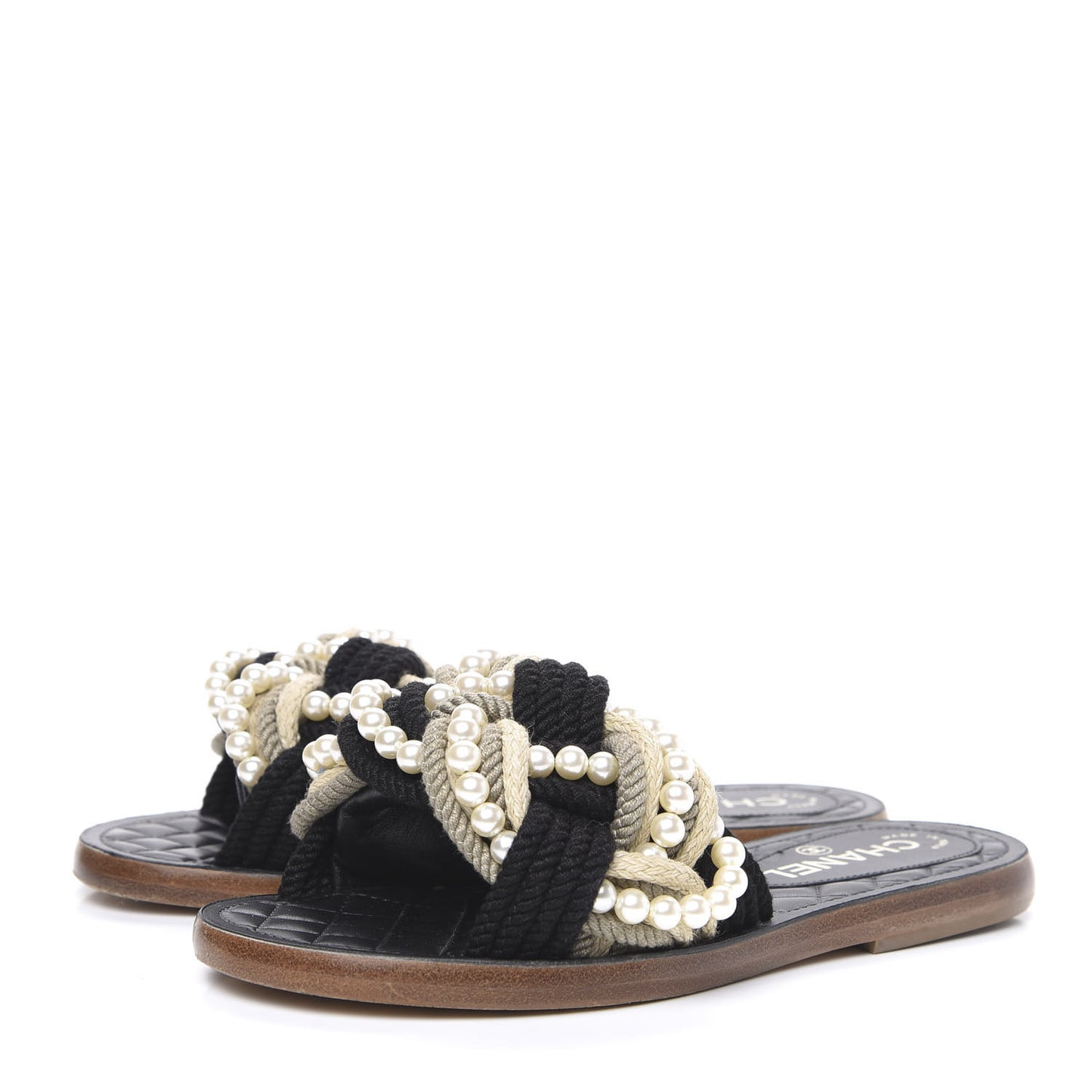 Lambskin Pearl Cord CC Mules 35 Black Beige