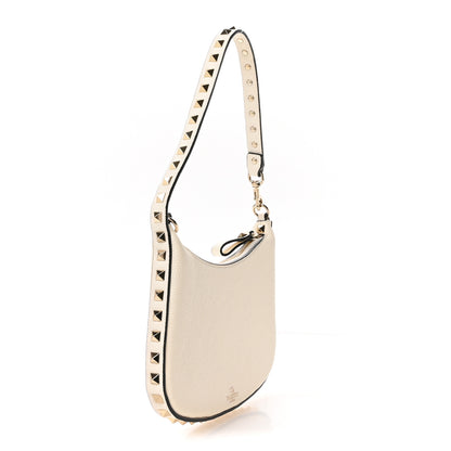 Valentino Garavani Grainy Calfskin Mini Rockstud Hobo Ivory 3 of 10