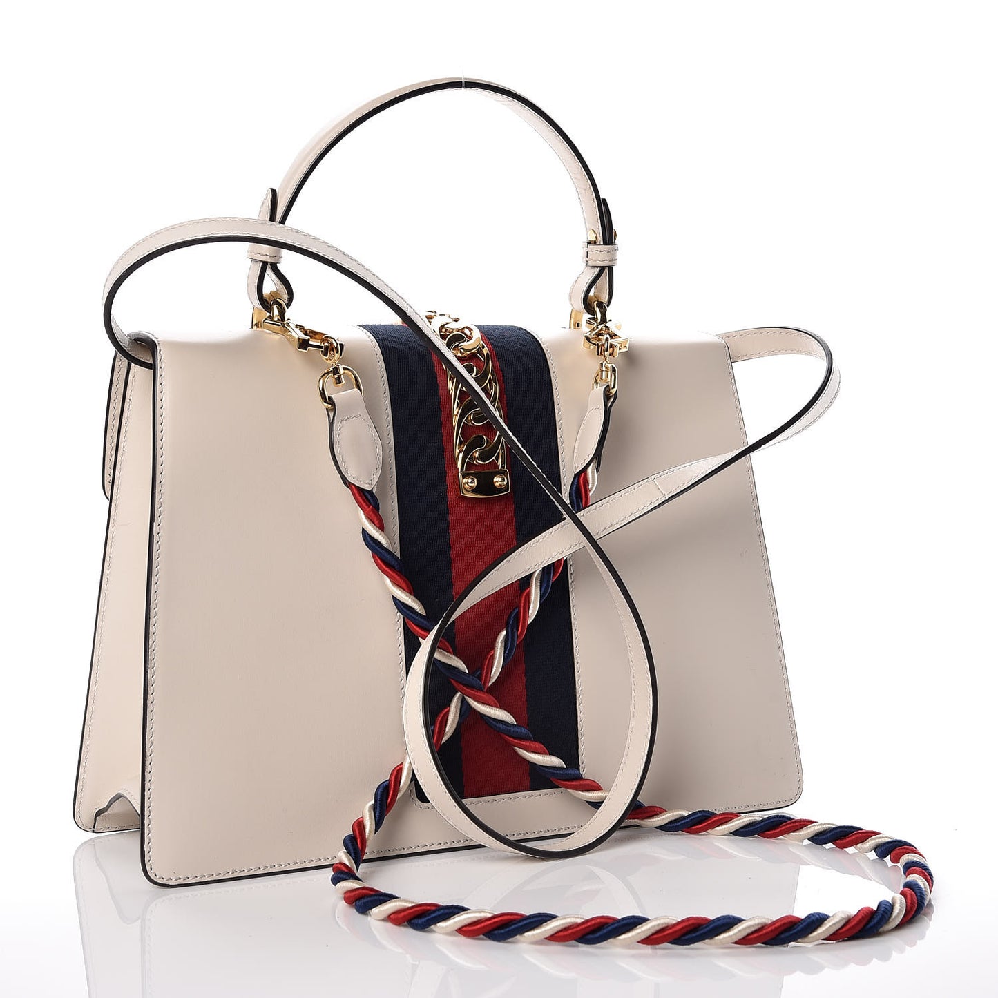 Calfskin Embroidered Medium Sylvie Top Handle Bag White