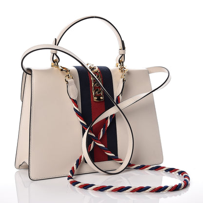 Gucci Calfskin Embroidered Medium Sylvie Top Handle Bag White 5 of 21