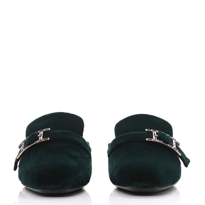 Hermes Velours Beauty Mules 36.5 Petrole 2 of 8