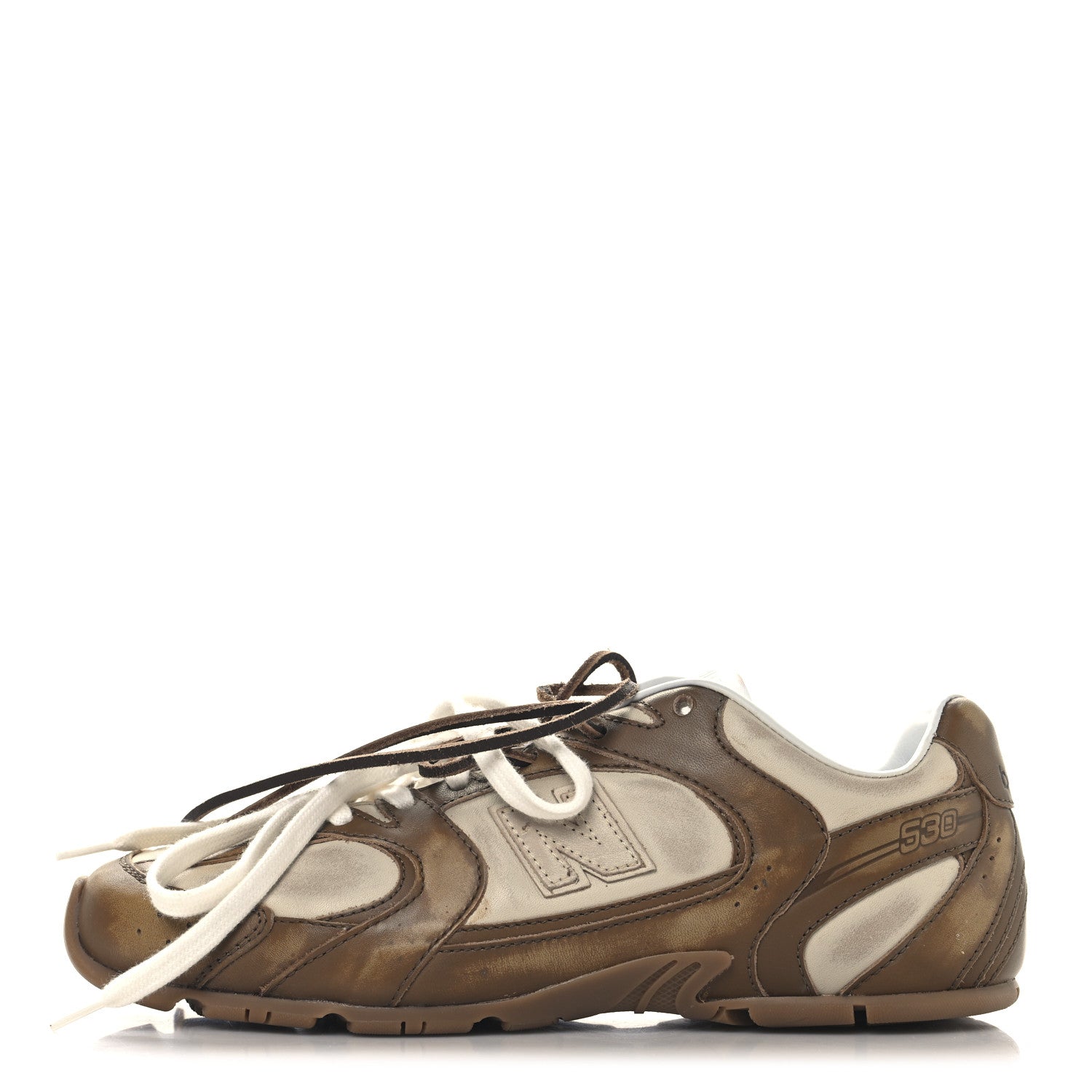 Miu Miu X NEW BALANCE Bleached Calfskin 530 SL Sneakers 37.5 Cinnamon Travertine Gray 1 of 9