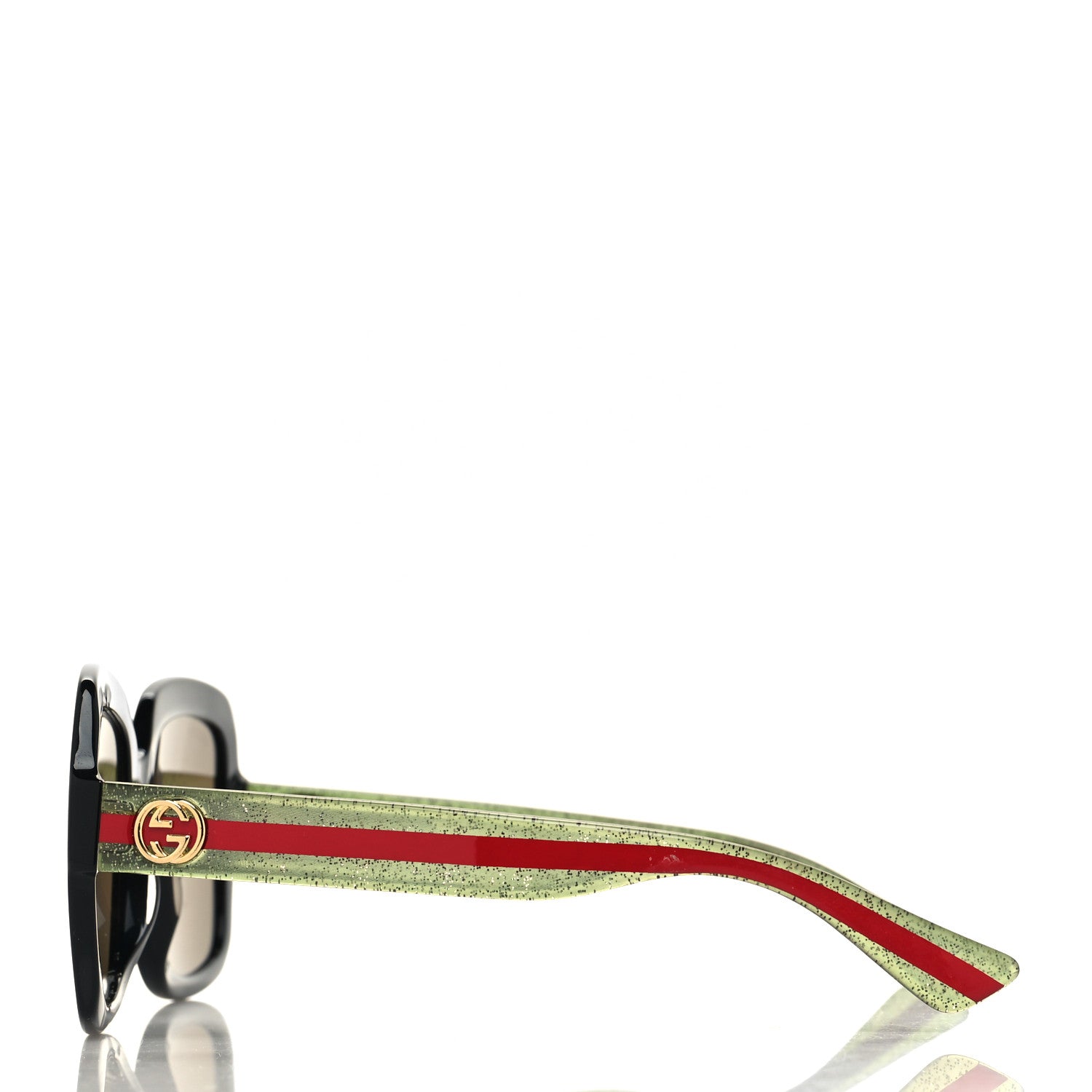 Gucci Acetate Square Frame Web Glitter Sunglasses GG0036S Black Green 3 of 7