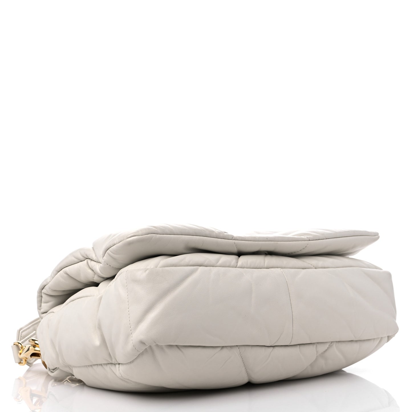 Nappa Soft Padded Logo Embossed Triangle Quilted Shoulder Bag White