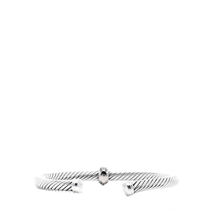 David Yurman Sterling Silver 18K White Gold Diamond 5mm Cable Classics Station Bracelet 3 of 6
