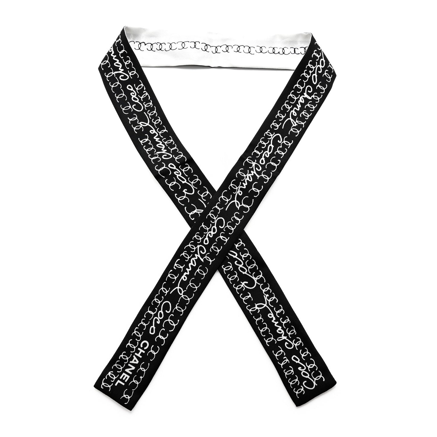 Silk CC Slim Bandeau Scarf Black White