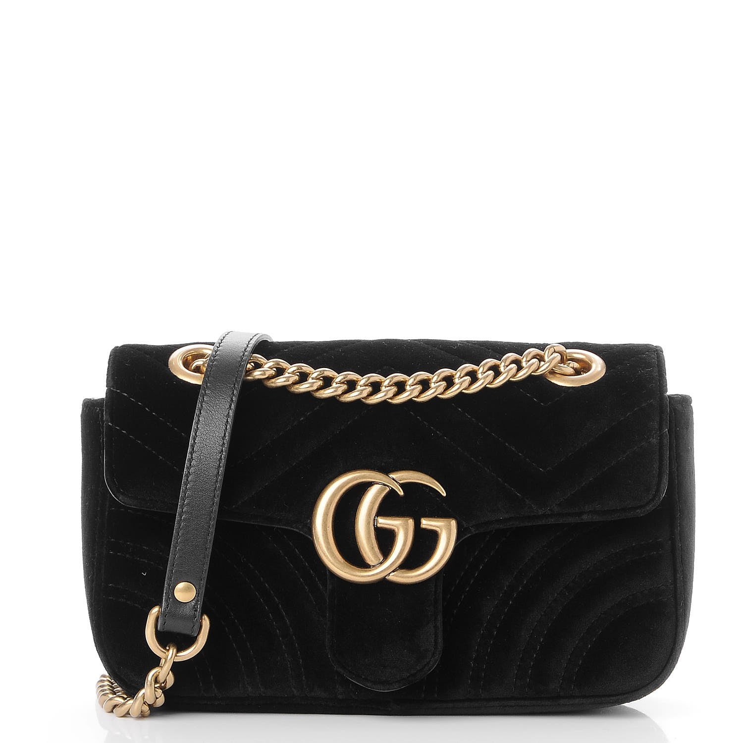 Gucci Velvet Matelasse Mini GG Marmont Shoulder Bag Black 1 of 7