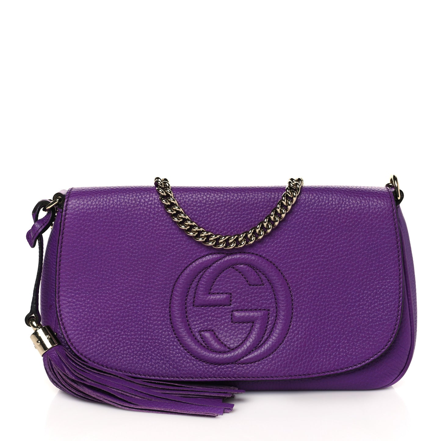 Pebbled Calfskin Medium Soho Flap Crossbody Shine Purple