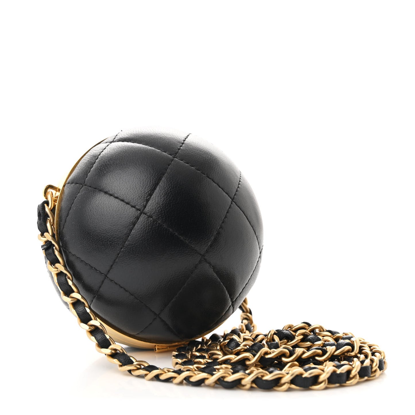 Lambskin Quilted Sphere Minaudiere Chain Clutch Black