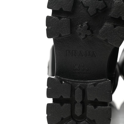 Prada Spazzolato Rois Re-Nylon Metal Triangle Logo Monolith Pouch Pocket 55mm Tall Boots 39.5 Black 7 of 8