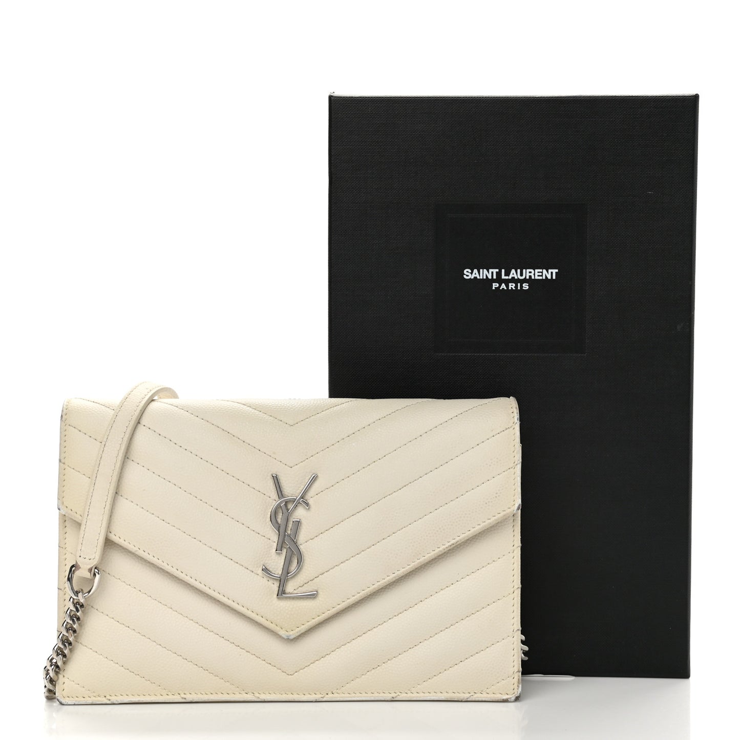 Grain De Poudre Matelasse Chevron Monogram Envelope Chain Wallet Porcellana