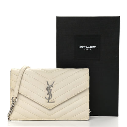 Saint Laurent Grain De Poudre Matelasse Chevron Monogram Envelope Chain Wallet Porcellana 15 of 15