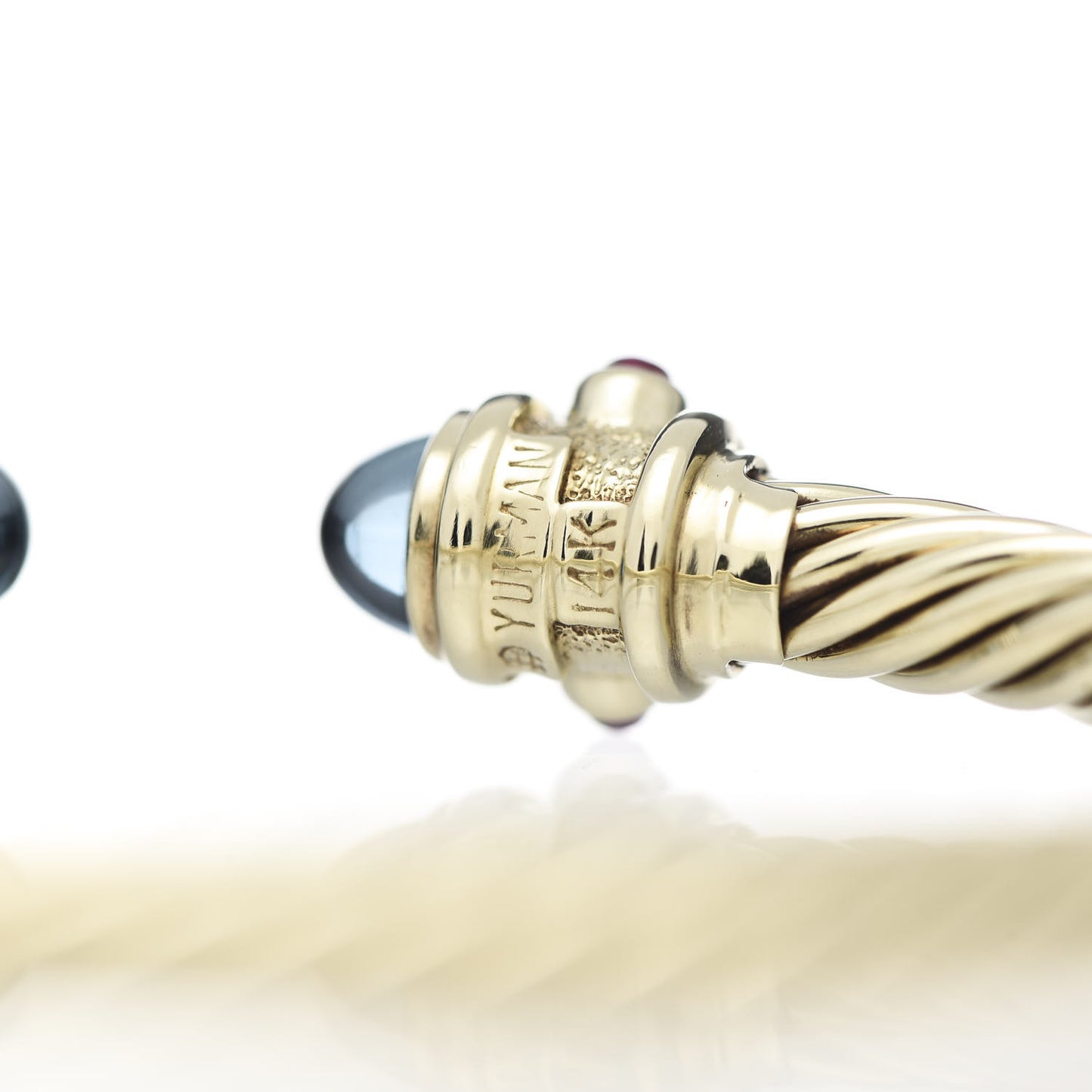 14K Yellow Gold Blue Topaz Ruby 5mm Cable Renaissance Bracelet