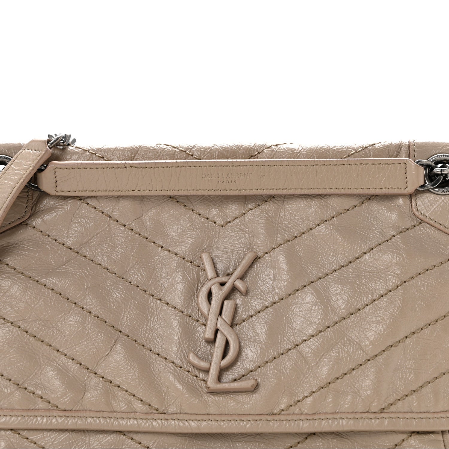 Saint Laurent Crinkled Calfskin Matelasse Monogram Medium Niki Chain Satchel Gold Sand 8 of 15