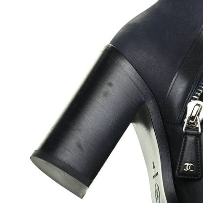 Chanel Calfskin Patent Cap Toe Short Ankle Boots 38 Navy Black 13 of 17