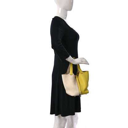 Hermes Taurillon Clemence Casaque Picotin Lock 18 PM Lime Nata 2 of 8