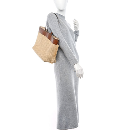 Valentino Garavani VALENTINO GARAVANI Raffia Calfskin Rockstud Shoulder Tote Naturale Saddle Brown 2 of 8