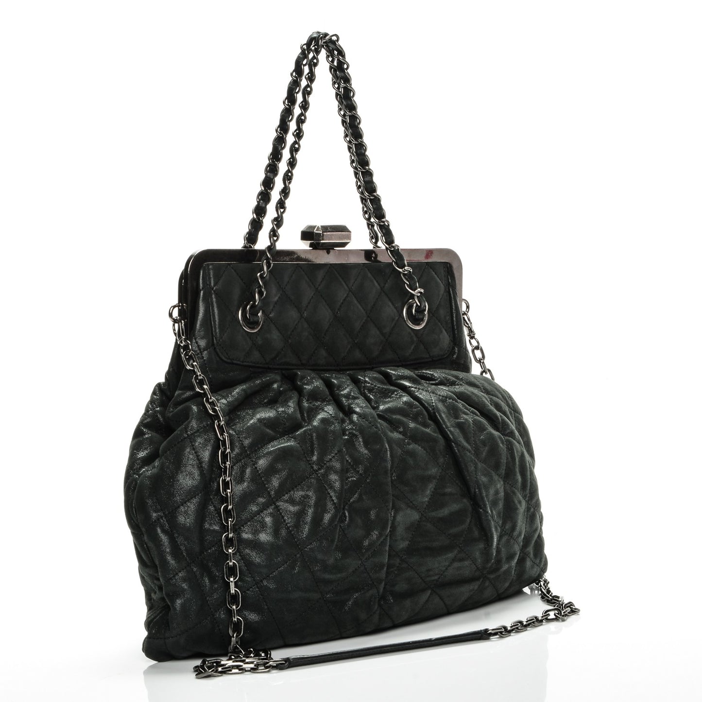 Iridescent Calfskin Chic Quilt Frame Tote Black