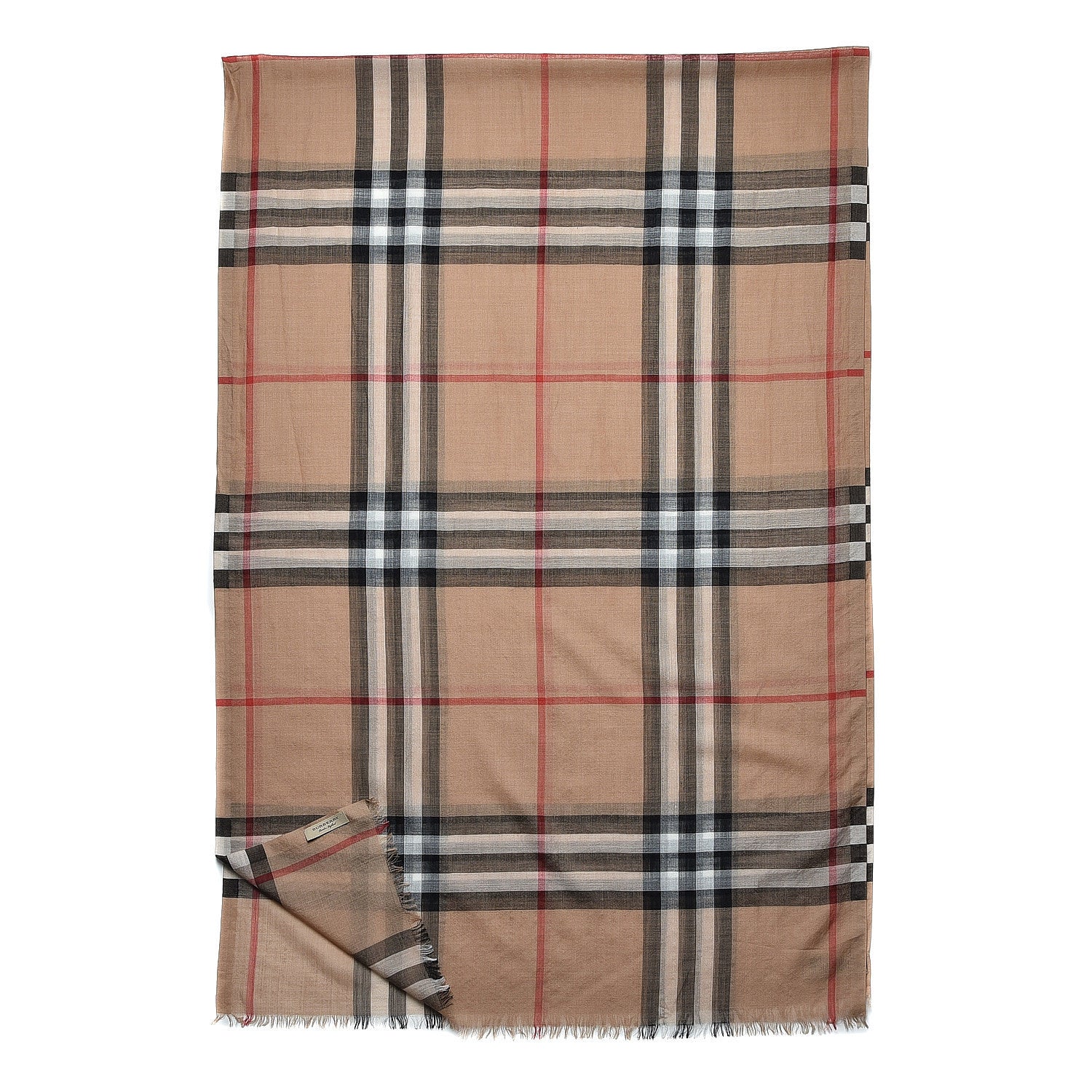 Burberry Wool Silk Giant Check Gauze Scarf Camel 1 of 4