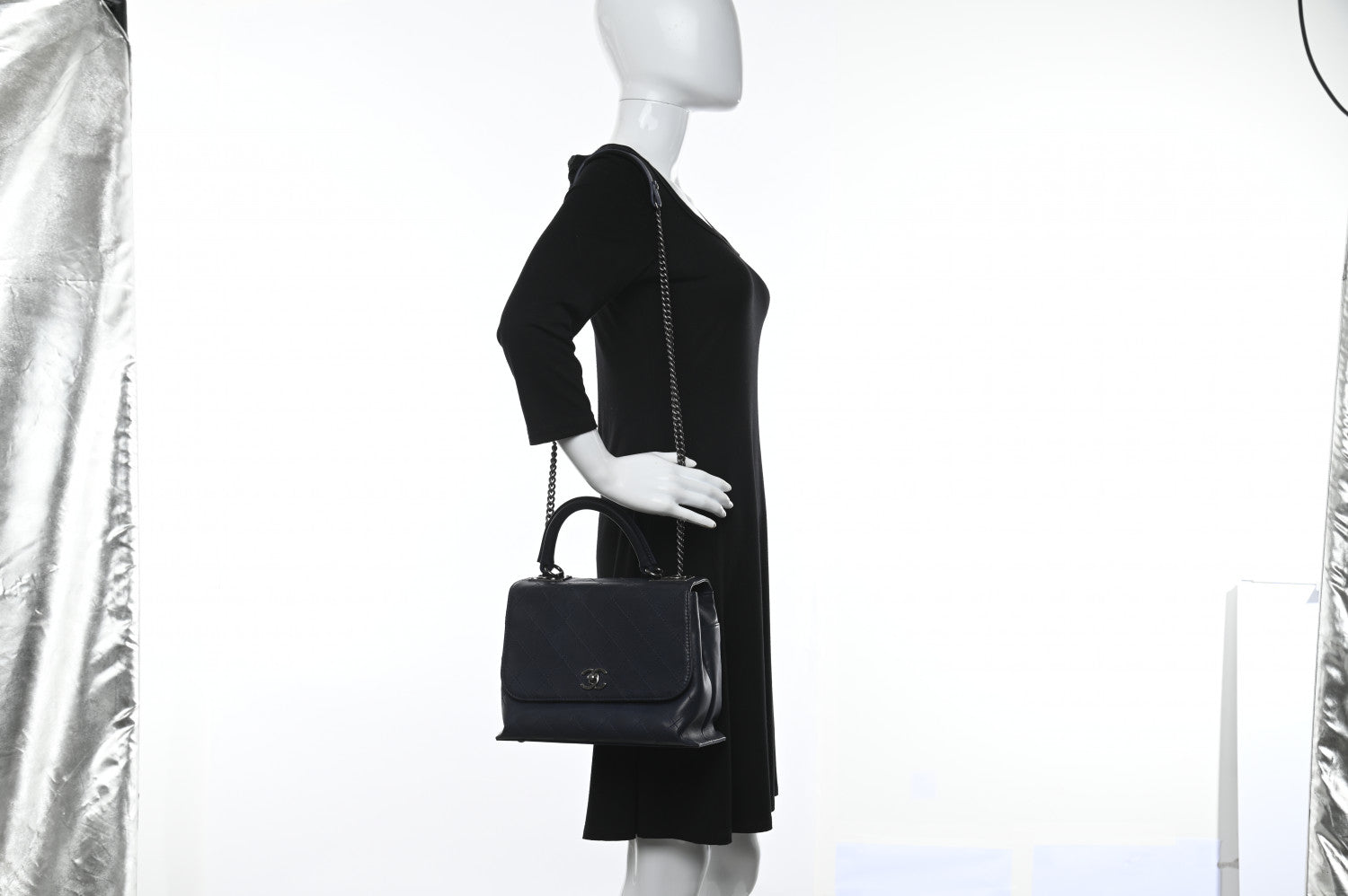 Chanel Calfskin Stitched Urban Luxury Top Handle Bag Navy 2 of 14