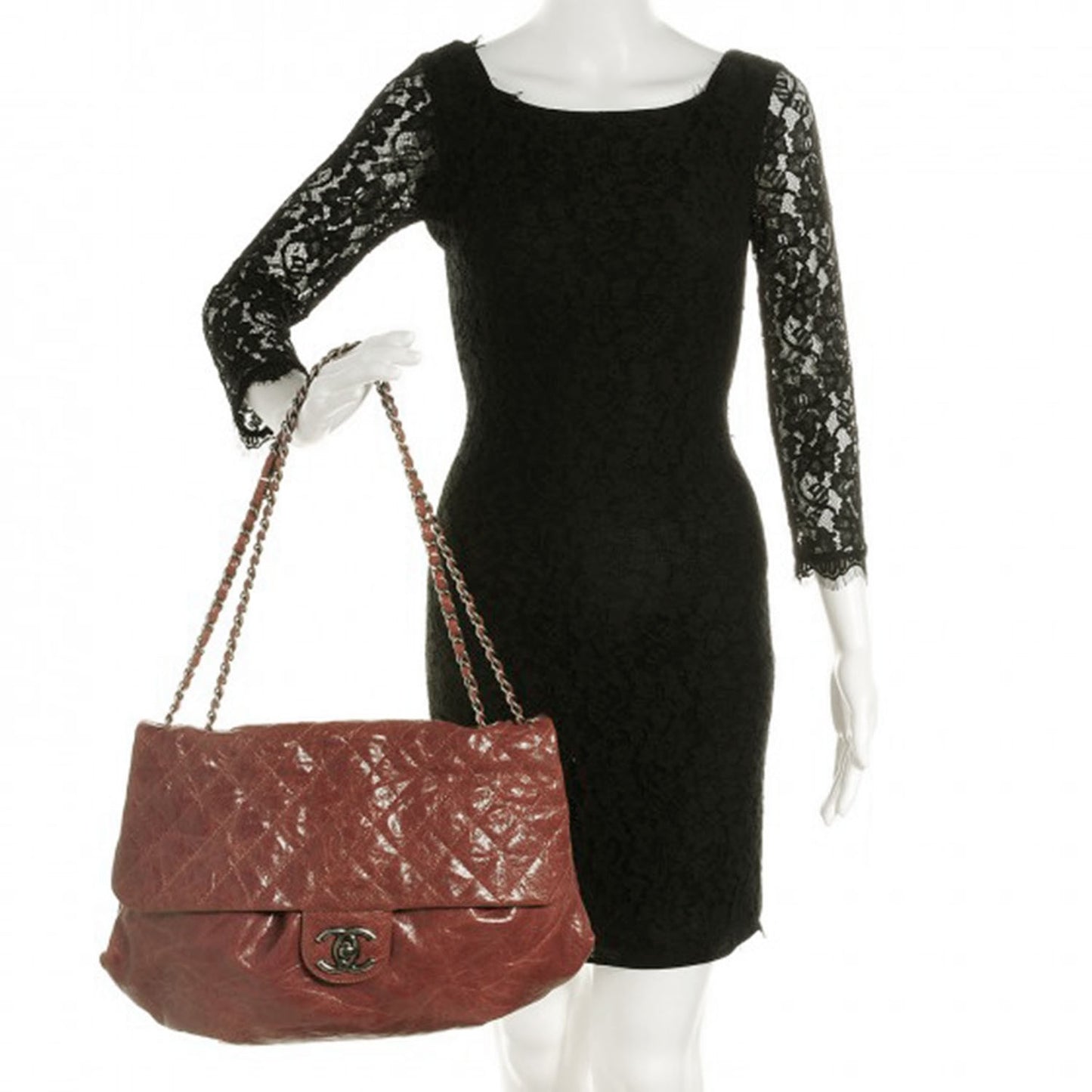 Grained Calfskin Quilted Maxi Elastic Flap Brown
