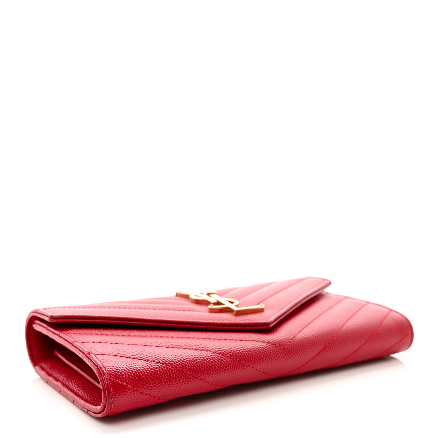 Saint Laurent Grain De Poudre Matelasse Chevron Monogram Flap Wallet Red 4 of 10