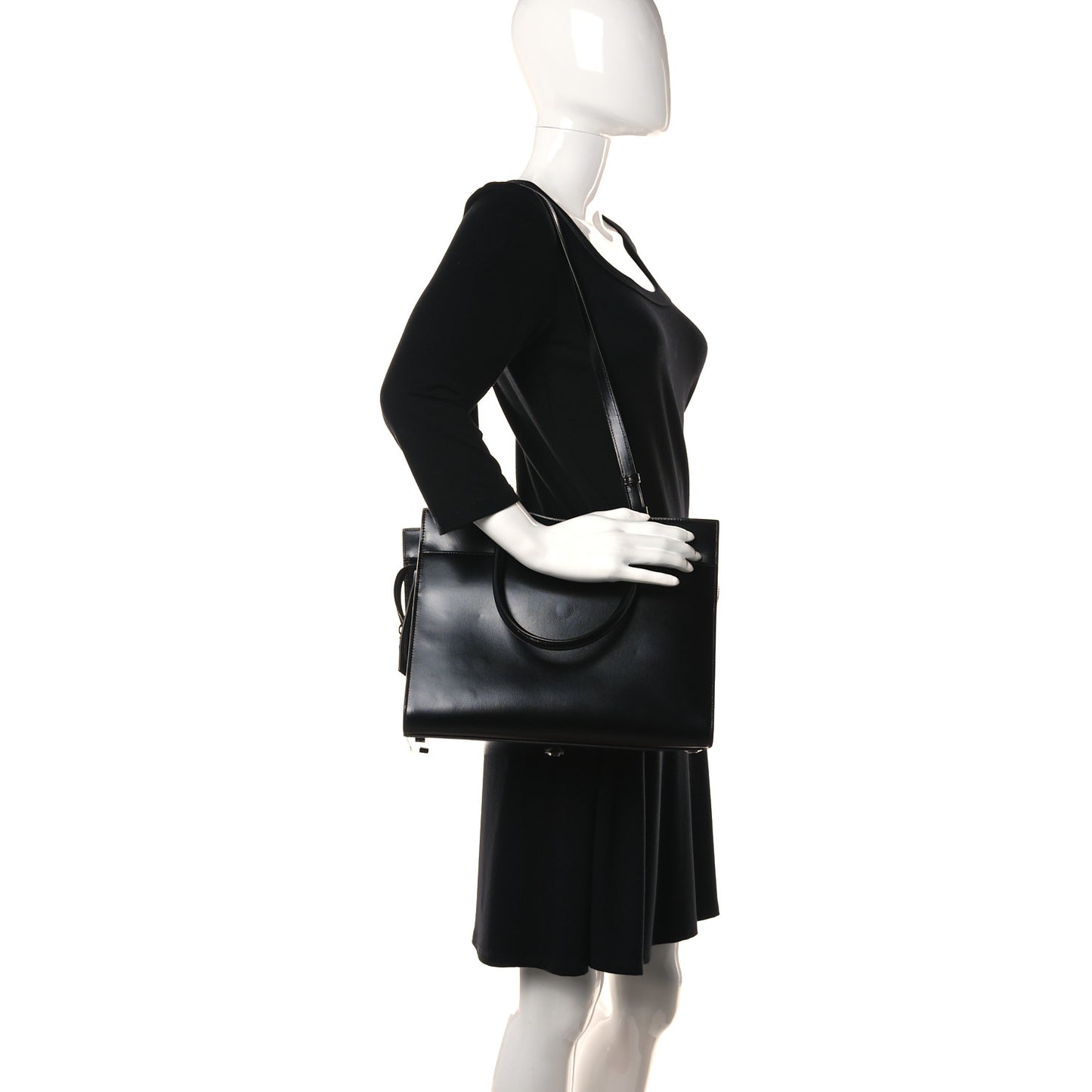 Shiny Calfskin Medium Uptown Tote Black