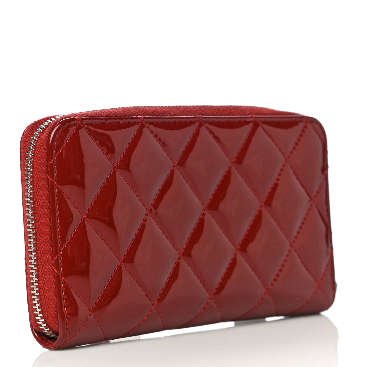 Chanel Patent Quilted Large Gusset Zip Around Wallet Red 3 of 13