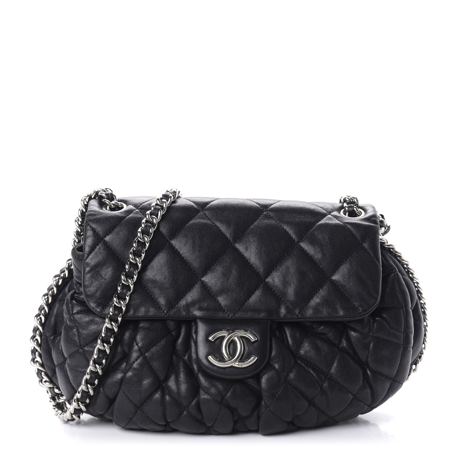 Chanel Washed Lambskin Quilted Medium Chain Around Messenger Black 1 of 11