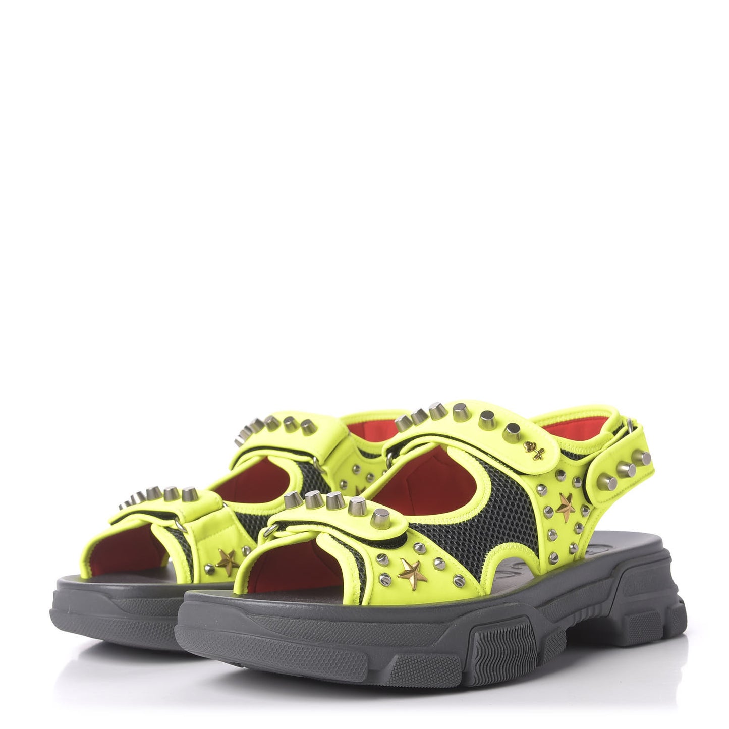 Technical Canvas Calfskin Studded Mens Aguru Sandals 10 Neon Yellow