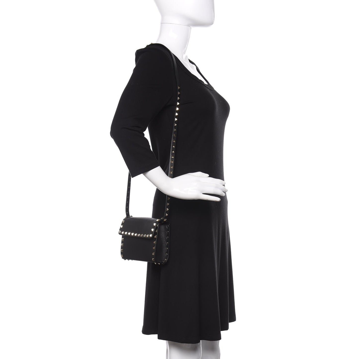 Vitello Rockstud Flap Crossbody Bag Black