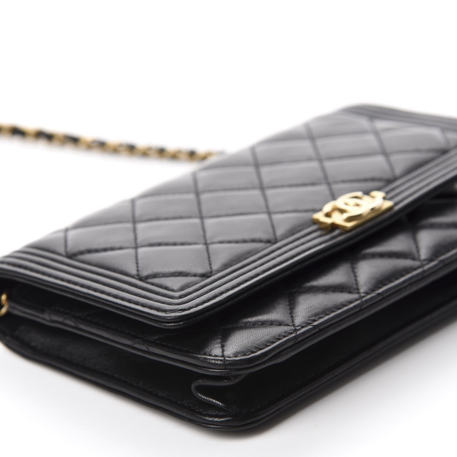 Chanel Lambskin Quilted Boy Wallet On Chain WOC Black 6 of 13