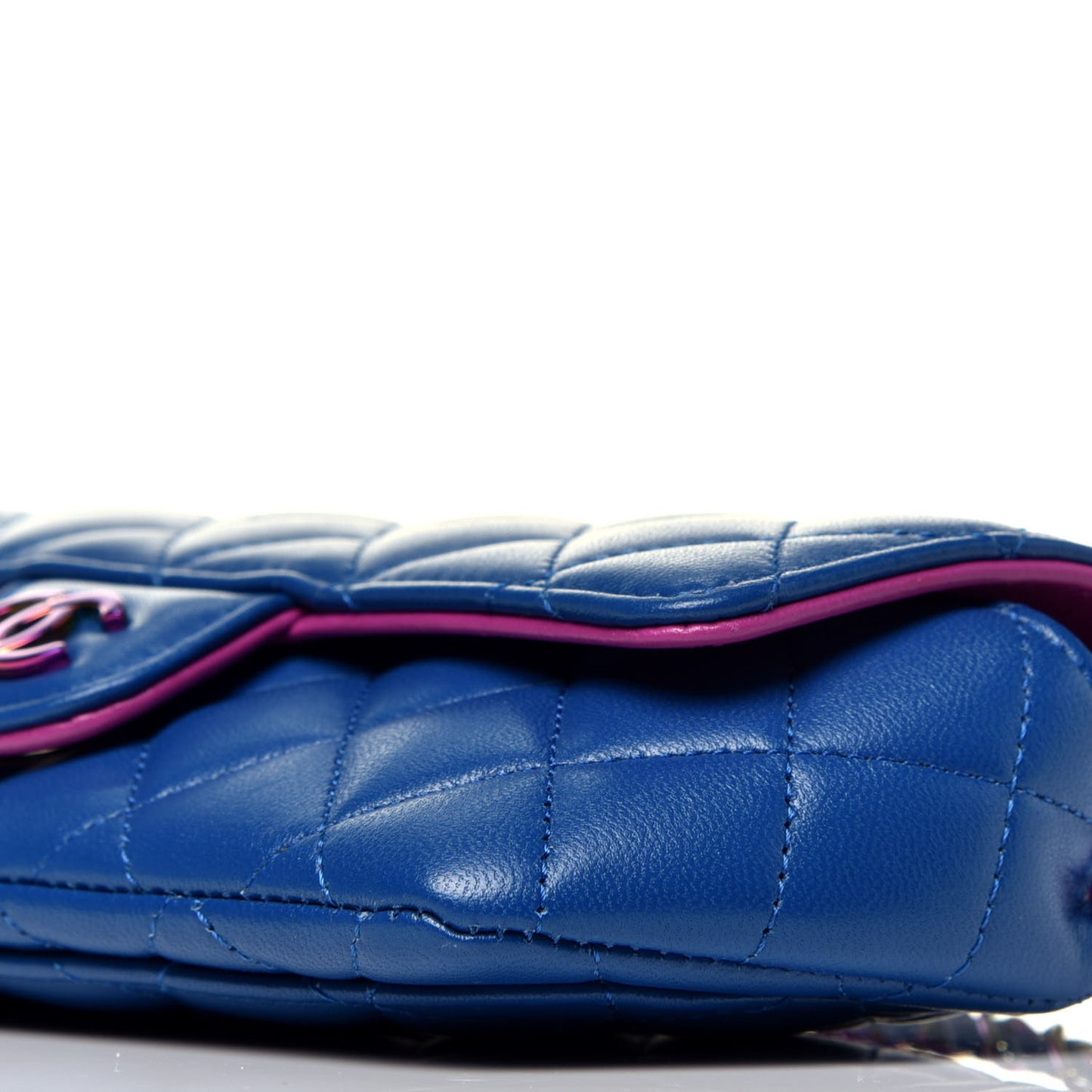 Lambskin Quilted Glasses Case With Chain Blue Purple