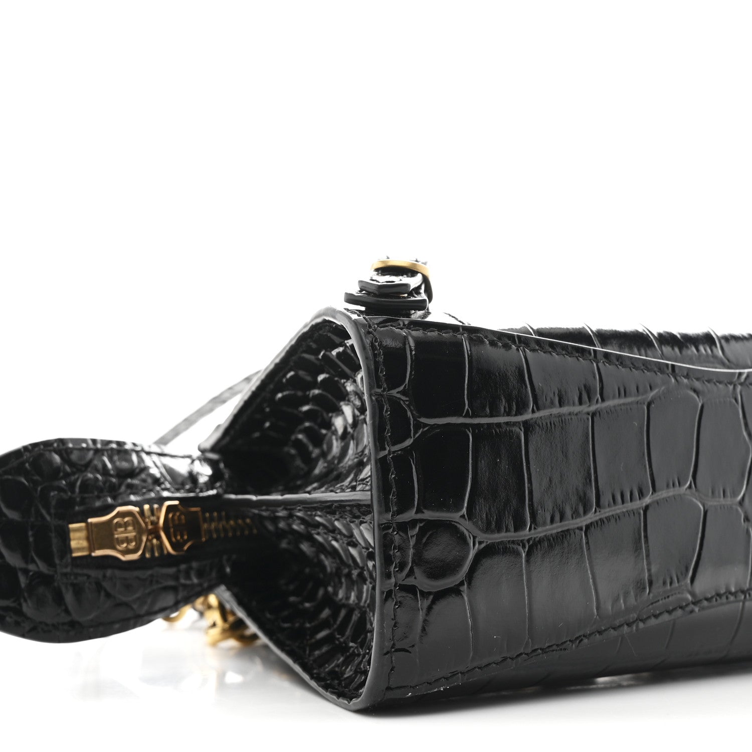 Balenciaga Shiny Supple Calfskin Crocodile Embossed Neo Classic Gold Hardware Nano City Crossbody Black 8 of 9