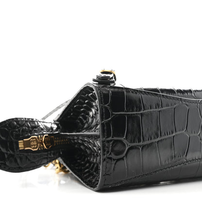 Balenciaga Shiny Supple Calfskin Crocodile Embossed Neo Classic Gold Hardware Nano City Crossbody Black 8 of 9