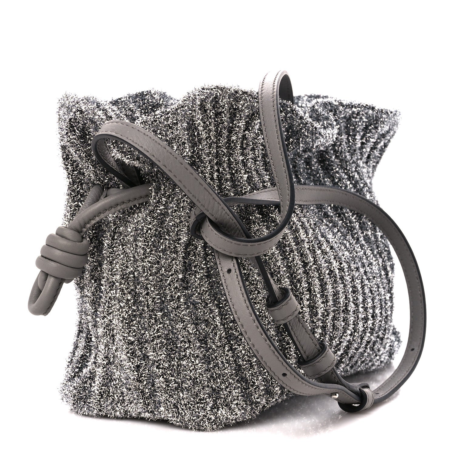 Loewe Lurex Mini Flamenco Knot Clutch Silver 3 of 9