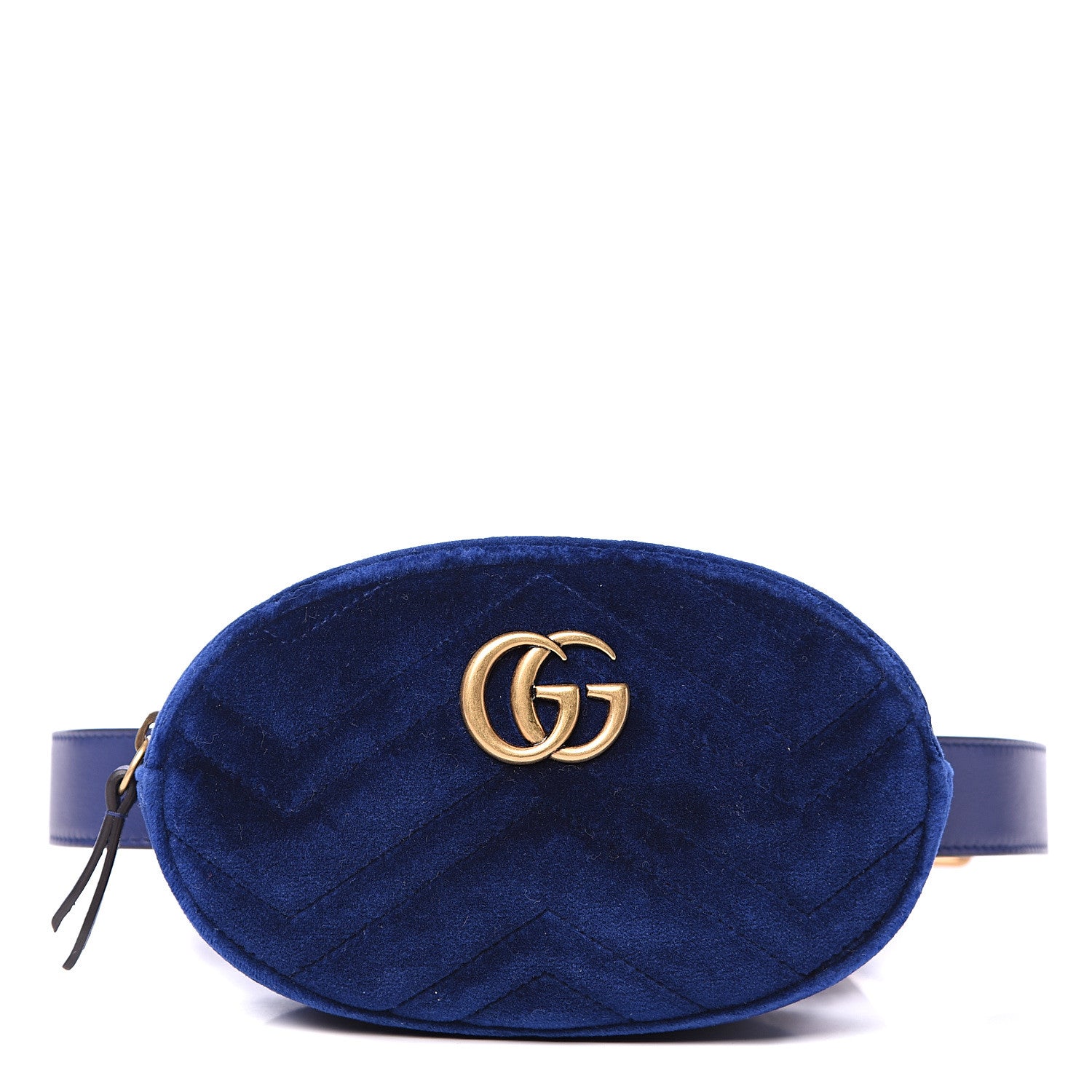 Gucci Velvet Matelasse GG Marmont Belt Bag 85 34 Cobalt Blue 1 of 10