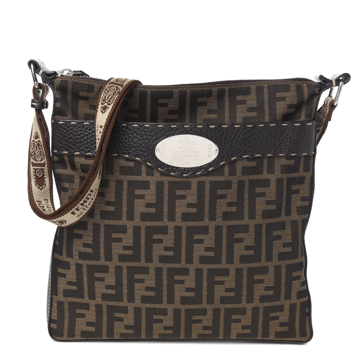 Fendi Zucca Cuoio Romano Selleria Messenger Tobacco Moro 1 of 9
