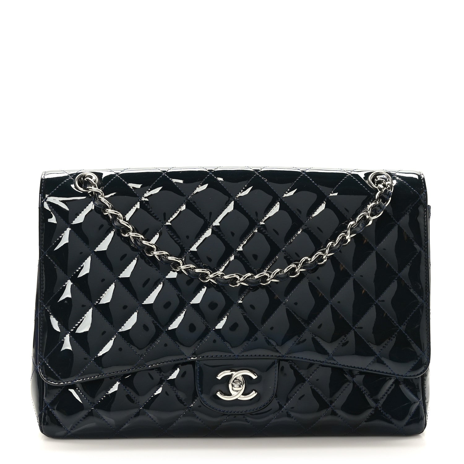 Chanel Patent Quilted Maxi Single Flap Navy Blue 1 of 9